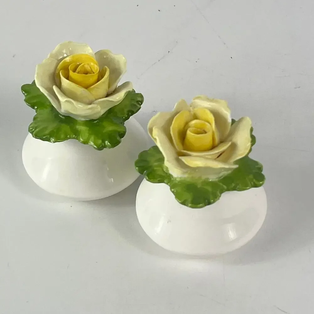 Aynsley Yellow Rose Salt Pepper Shakers English Fine Bone China Flower NO PLUGS
